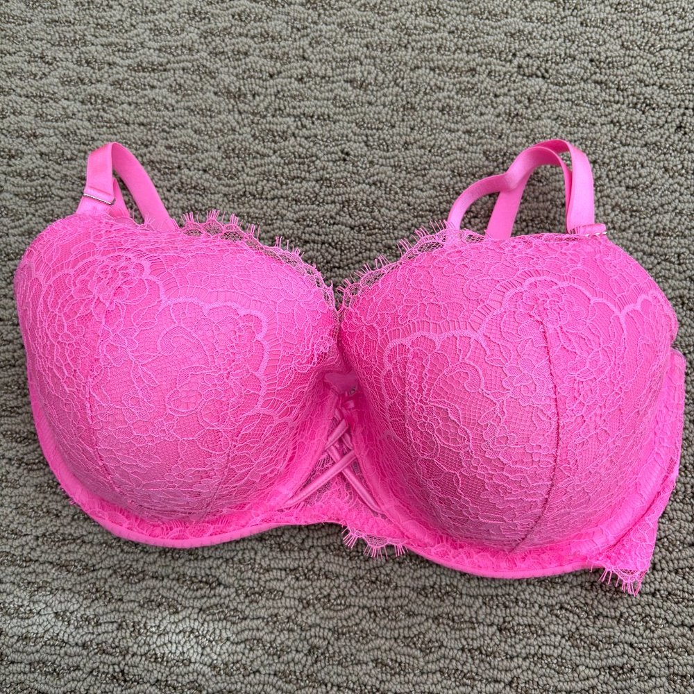 Victoria's Secret Hot Pink Lace Lightly Lined Bra 36DDD